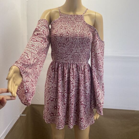 Mi Ami Women’s Smocked Open Shoulder Dress Deep Pink Small Pre Owned - Picture 16 of 16